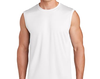 White Adult Sublimation Blank High Quality Muscle Tank Top, Lightweight and highly breathable, Moisture wicking Polyester Sub Blank FF-ST352