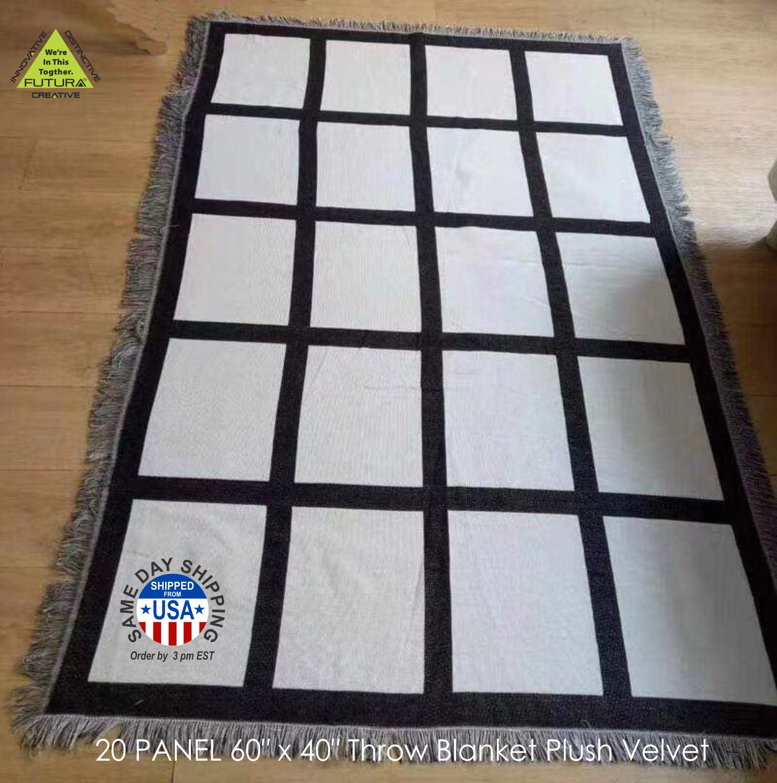 Quality Sublimation Blanket / XL Soft 20 Panel /black and white fringe  edges - Sublimation Blanks 40x60/ Great Quality Front AND Back!