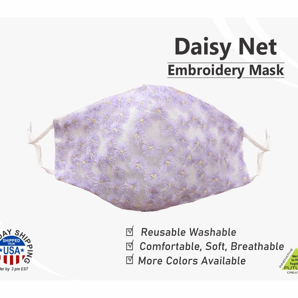 Daisy Net Embroidery multi style Netz waschbare Baumwoll Gesichtsmaske - Lila