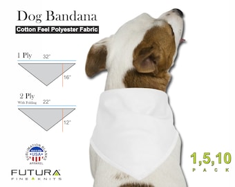 Dog Bandana Triangle Cotton Feel Polyester Fabric 32" x 16" single ply & Fold 21" x 12" for Double, Sublimation Blank