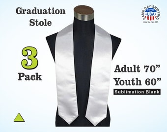 3 Pack Graduation Stole - Sublimate graduation sash - Adult & Youth sizes - Sub blank sash- wholesale