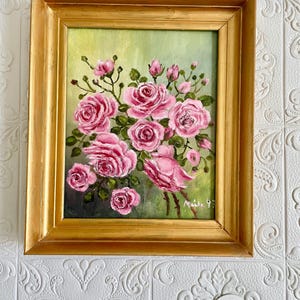 Vintage Oil Painting/ Pink roses/ Gold Framed / Signed/ Handmade Wall Decor/ Home Decor