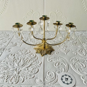 Vintage brass and crystal taper candle holder / candelabra/ table chandelier / home decor / candlestick holder