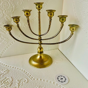 Vintage Brass Menorah: Jewish Candlestick Holder, Seven Branch