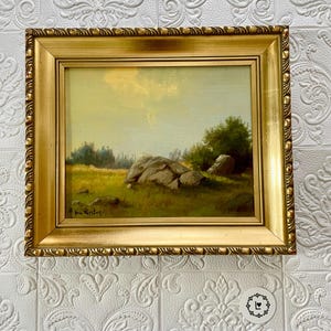 Vintage Gold Framed Oil Painting: Signed Landscape Art