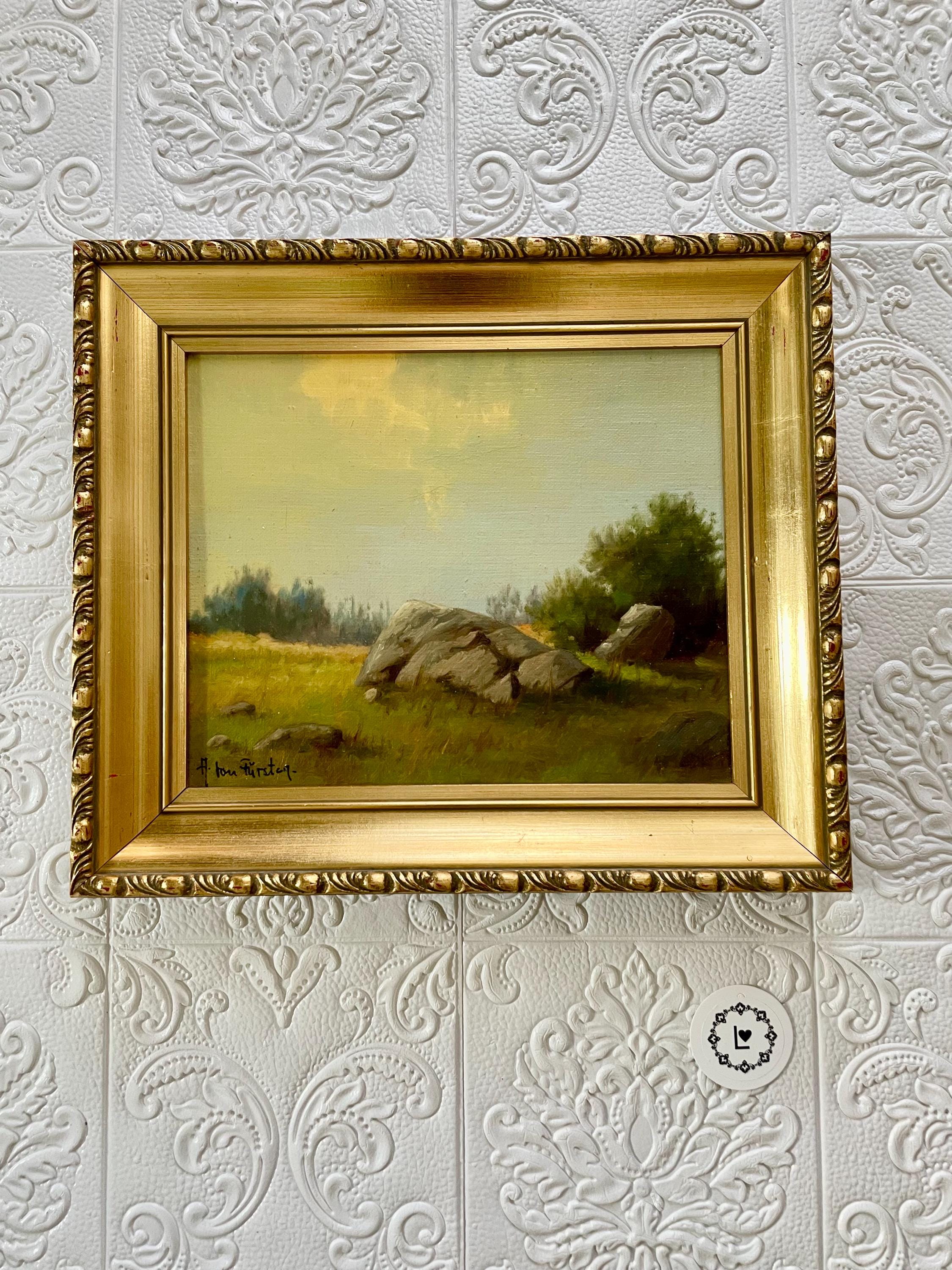 ヴィンテージゴールドフレームの油絵：サイン入り風景画 - Etsy 日本