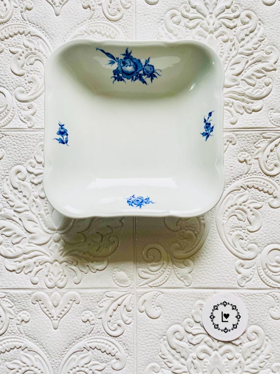 Vintage Porcelain Deep Plate Arabia / White Bowl With Blue Roses