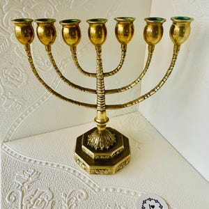 Vintage Menorah brass Candle holder Jewish  Candelstick Seven branch candlestick Golden Candle holder for seven candles