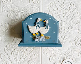 Vintage wooden serviette holder/ Geese Decor/ Farmhouse/ cottage kitchen