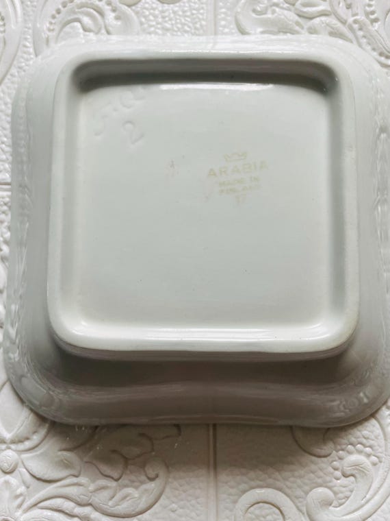 Vintage Porcelain Deep Plate Arabia / White Bowl With Blue Roses