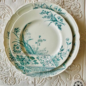 Set of 2 antique Gustavsberg porcelain plates /  Peking series / green and white / decor / serving / Swedish vintage/ floral