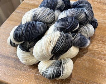 Thunderstorm, Grey, White, Black, Hand dyed yarn, Fingering/Sock Weight, Worsted weight, DK Weight, Bulky Weight, Superwash Merino wool