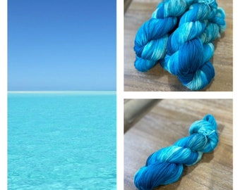 Deep Blue Sea, Blue, Turquoise, Hand dyed yarn, DK weight, Worsted weight, Superwash Merino wool,