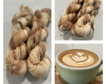 Latte, Brown, Cream, Hand dyed yarn, Worsted weight, DK weight, Fingering Weight, Superwash Merino wool