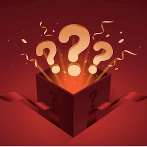 May include: Illustration of a red gift box with three large question marks floating above it. The box is open, with light and sparkles emanating from within. Ribbons and confetti add to the celebratory feel.