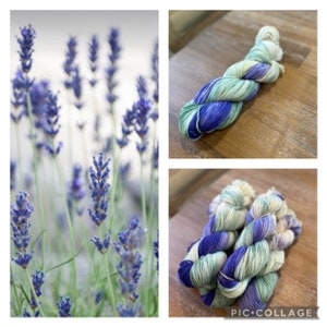 Hilo teñido a mano Field of Lavender: lana merino superlavada voluminosa, peinada, DK y de grosor fingering