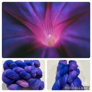 Inner Light, Blue, Purple, Pink, Hand dyed yarn, DK weight, Superwash Merino wool, DK yarn