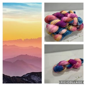Mountain Sunset Hand-Dyed DK Yarn: Superwash Merino Wool