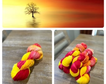 Fiery Sunset Hand-Dyed DK Yarn: Superwash Merino Wool