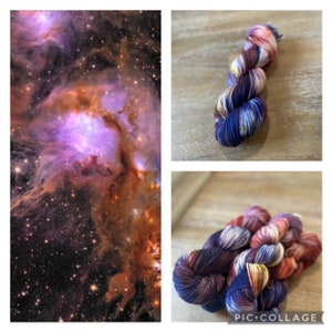Handgeverfd Cosmic Clouds-garen: Superwash-merinowol