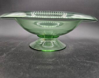 Green Flared Footed Depression Glass Bowl (Fostoria?)