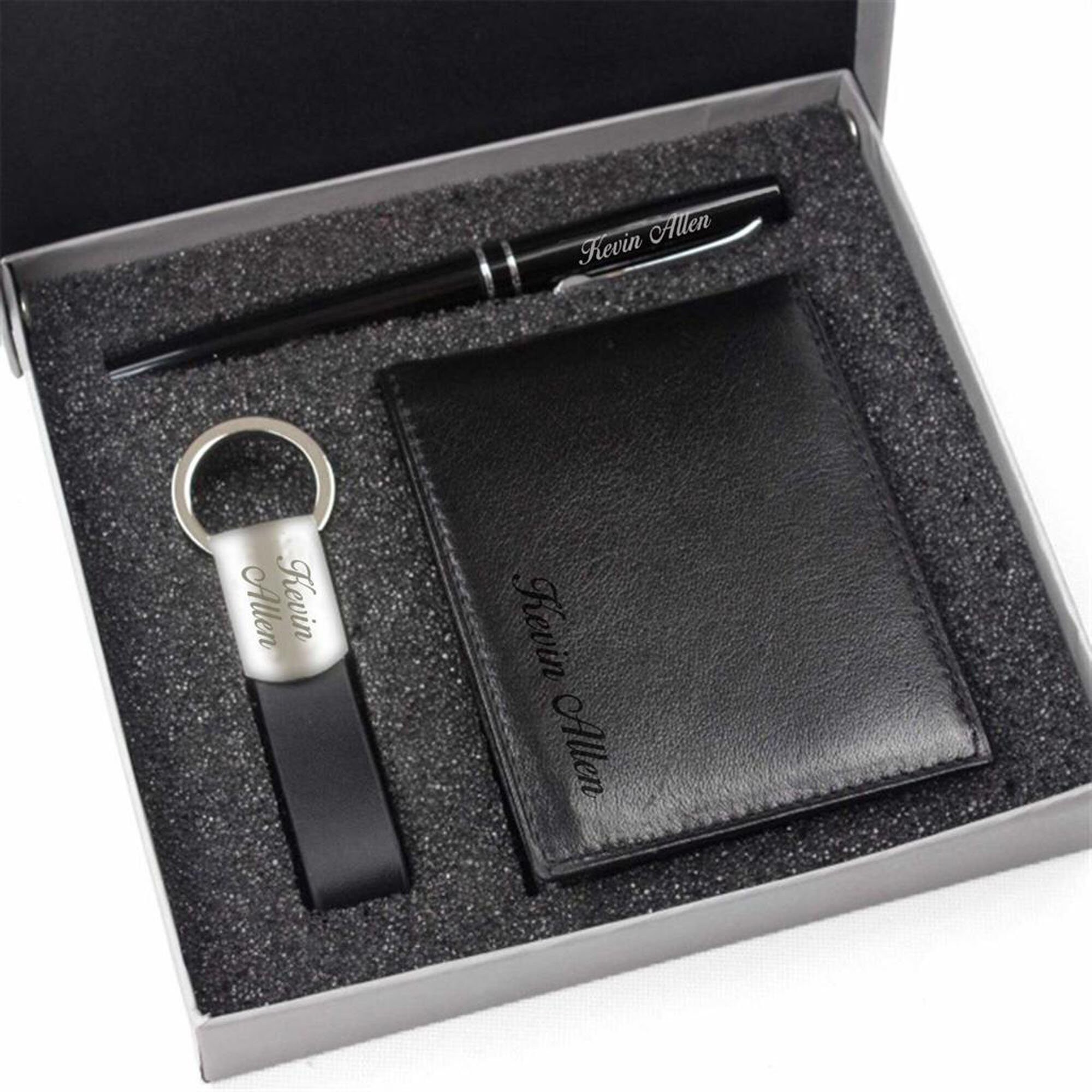 Personalized Mens Wallet Pen and Keychain Set Christmas Gift Etsy UK