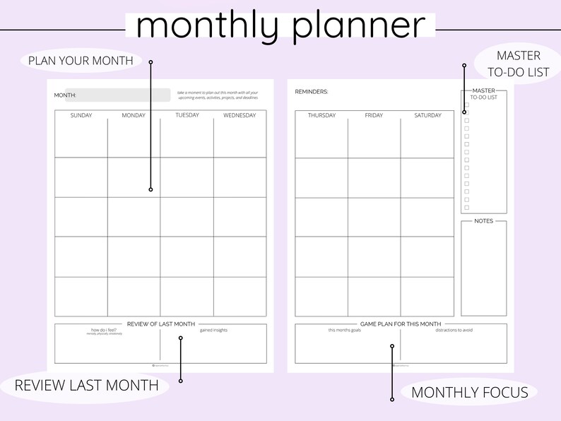 Printable Daily Weekly Monthly Planner US Letter Routine - Etsy