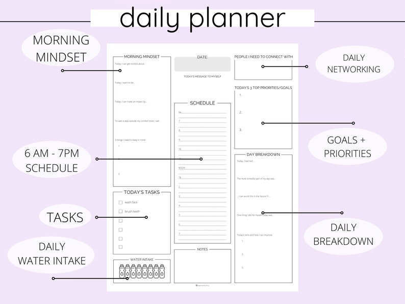 Printable Daily Weekly Monthly Planner US Letter Routine - Etsy