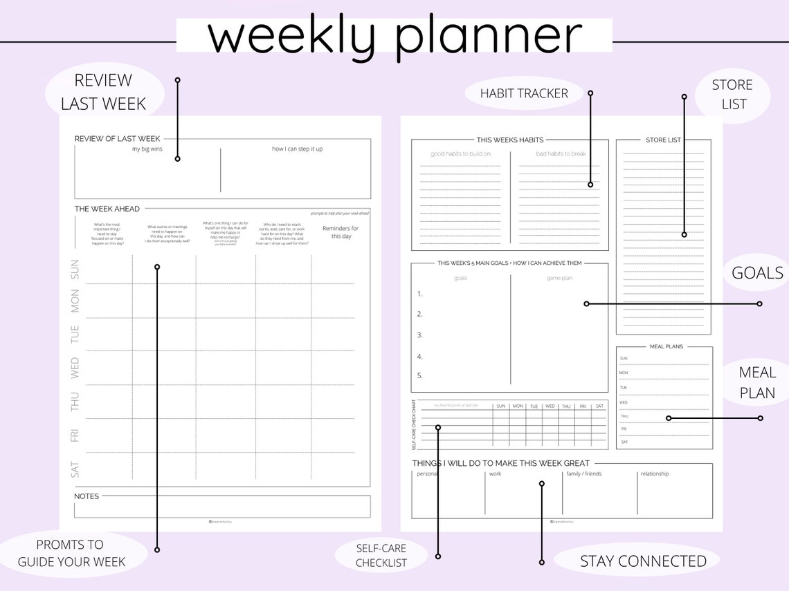 Printable Daily Weekly Monthly Planner US Letter Routine - Etsy