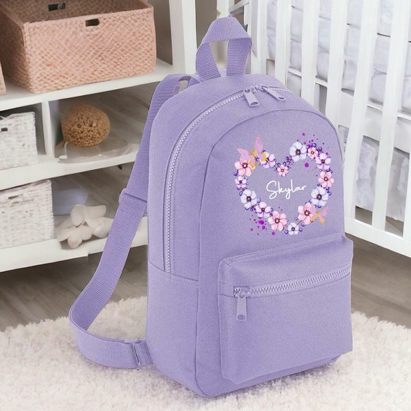 Personalised Purple Butterfly Wreath Back Pack | Rucksake | Back to school | Children's Bag | Birthday | School Bag | Lilac | Girls Backpack