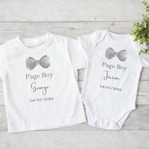 Personalised Page Boy Bow Tie T-shirt/Baby Vest/Babygrow | Wedding | Children | Bow Tie | Wedding Guest | Thank You Page Boy l Night Before