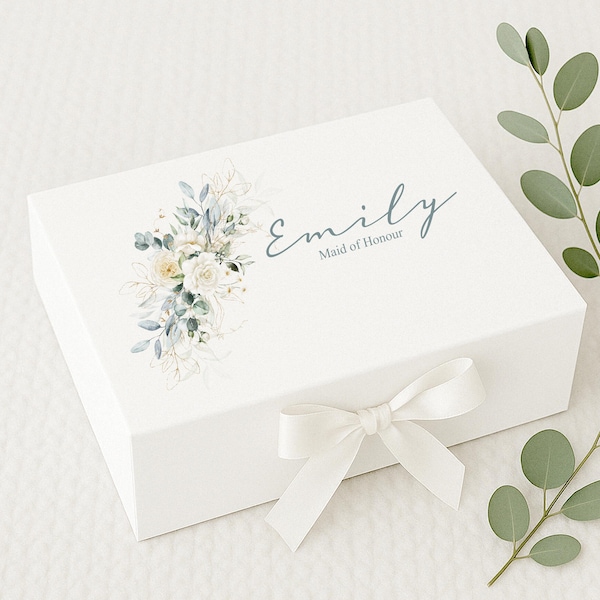 Personalised White Bouquet Bridesmaid Proposal Gift Box | Wedding Day | Bride| Flower Girl | Wedding Favour | Magnetic Box | Maid of Honour