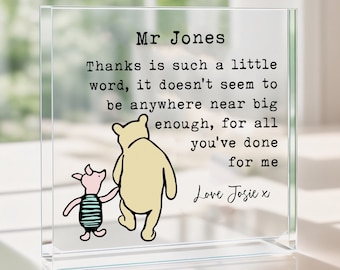 Personalised Thank You Teacher Winnie Pooh Acrylic Block | Keepsake Class of 2025 From Pupil Student School Best No1 Favourite Gift Present