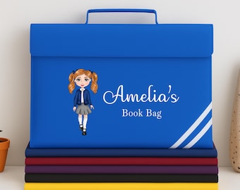 School Book Bag Folder | Classic School Colours | Personalised | Children Kids Bookbag | Music Folder | School Work Reading Bag | Primary