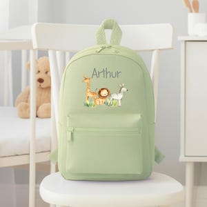 Personalised Jungle Scene Mint Green Backpack | Back To School Kids | Children's | Matching | Unisex School Bag | Green Bag | Boys | Girls