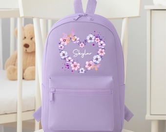 Personalised Purple Butterfly Wreath Back Pack | Rucksake | Back to school | Children's Bag | Birthday | School Bag | Lilac | Girls Backpack