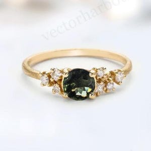 Dainty Moldavite Engagement Ring Art Deco Moldavite Wedding Ring Unique Minimalist Bridal Ring Art Deco Antique Ring Promise Ring For Her