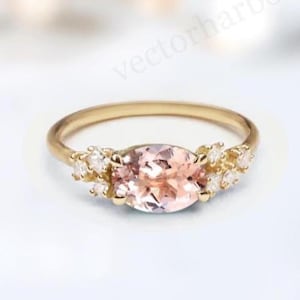 East West Morganite Engagement Ring Vintage Morganite Wedding Ring Unique Morganite Bridal Promise Ring Antique Engagement Ring For Women