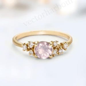 Art Deco Rose Quartz Dainty Engagement Ring For Women Antique Minimalist Wedding Ring 14k Gold Rose Quartz Bridal Ring Unique Promise Ring