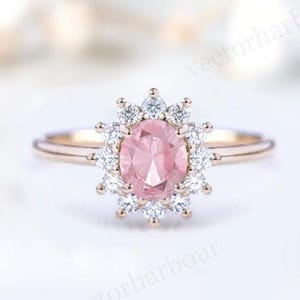Pink Morganite Engagement Ring 14k Gold Morganite Wedding Halo Ring Vintage Bridal Anniversary Ring Unique Engagement Ring Gift For Women