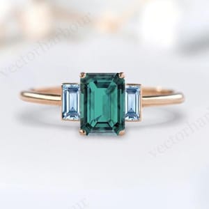 Emerald Cut Paraiba Tourmaline Engagement Ring For Her Antique Wedding Ring Art Deco Multi Gemstone Ring Unique Anniversary Gift For Women