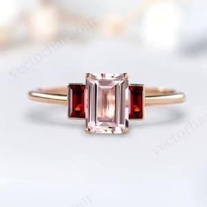 Antique Morganite Engagement Ring Vintage Bridal Anniversary Ring Unique Multi Gemstone Ring Emerald Cut Morganite Wedding Ring For Women
