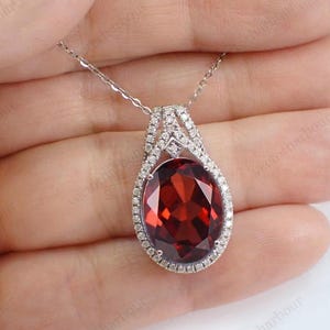 Colgante de granate de 11 quilates para mujer, colgante de plata de ley 925, colgante vintage de halo de granate, colgante de boda con piedra preciosa de granate art déco.