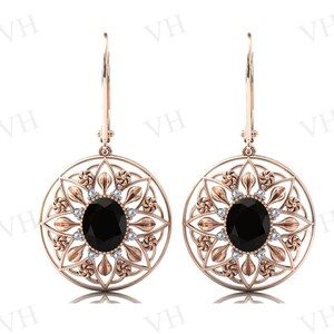 Vintage Black Onyx Earrings For Women 925 Sterling Silver Black Gemstone Earrings Antique Floral Earrings Art Deco Earrings Gift For Women
