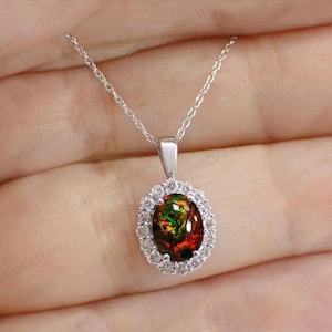 Vintage Black Opal Pendant For Women 14k Gold Black Opal Wedding Pendant Art Deco Halo Style Pendant Unique Anniversary Gift Antique Pendant