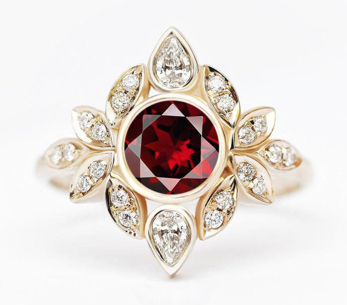 Unique Red Wedding Ring Art Deco Engagement