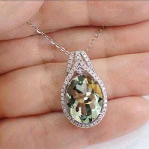 11Ct Green Amethyst Halo Pendant For Women 14k Gold Amethyst Wedding Pendant Art Deco Statement Pendant 925 Silver Green Gemstone Pendant