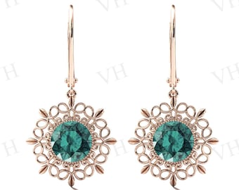 Art Deco Paraiba Tourmaline Earrings 925 Silver Antique Filigree Design Earrings Unique Green Gemstone Earrings Wedding Gift For Women