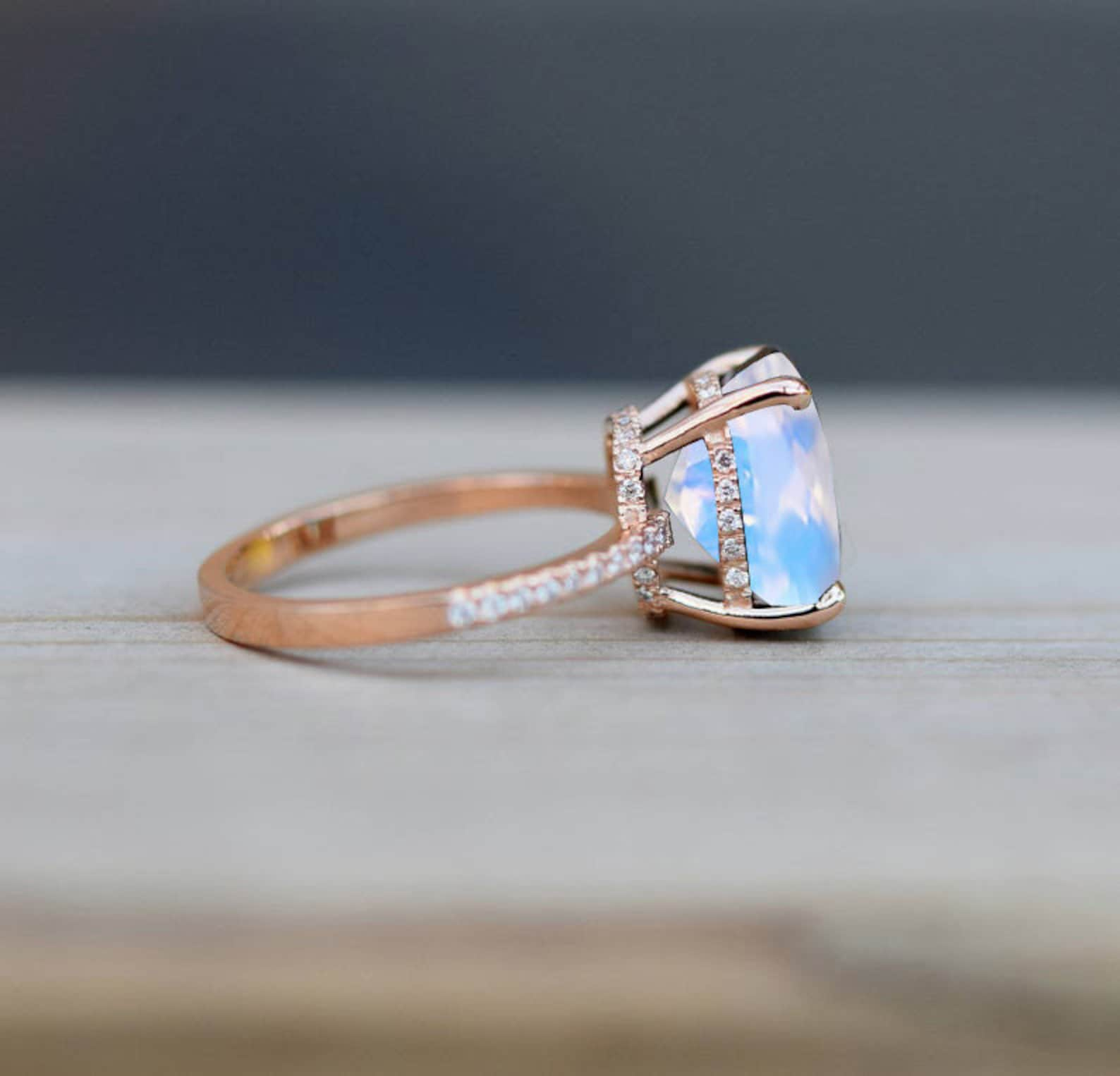 Natural Moonstone Engagement Ring Women Moonstone Wedding