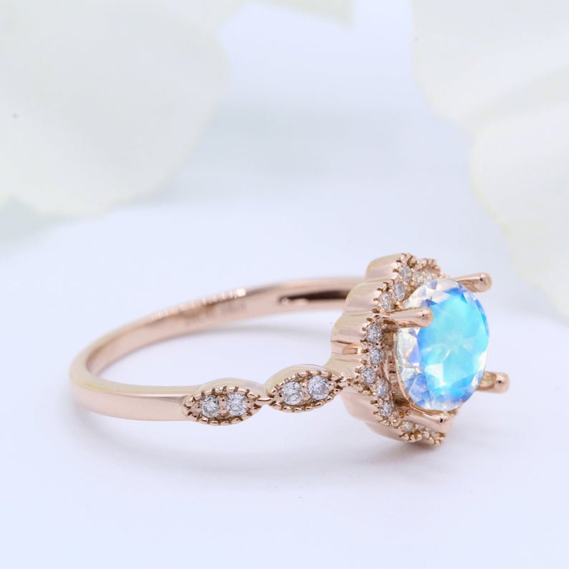 Unique Moonstone Wedding Ring Floral Moonstone Engagement